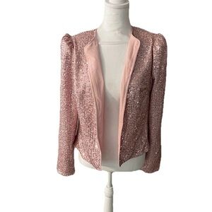 Chic Me Pink Sequin Open Front Blazer 80S Jacket Glam Open Front Retro Medium